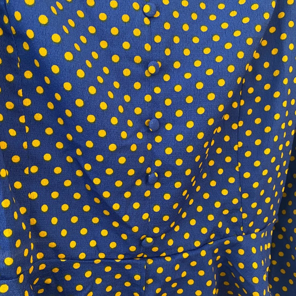 Blue Polka Dot Sweetheart Neck Peplum Long Sleeve Top - Size Large - Picture 7 of 10